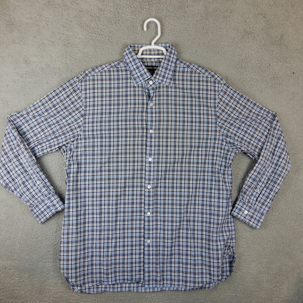 Michael Kors Mens 2XL XXL Blue Button Up Shirt Plaid Long Sleeve 100% Cotton EUC